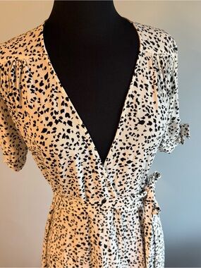 Cream Wrap Dress with Black Spot Print
